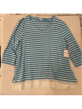 Coral Bay Teal and White Striped Long Sleeve Tee